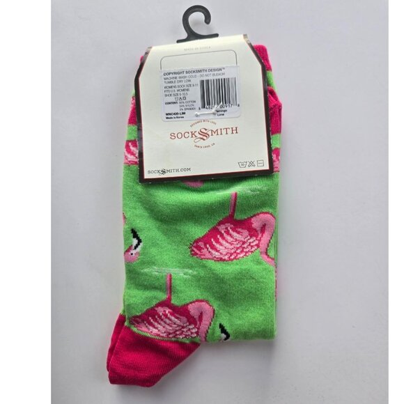 Socksmith Women's Graphic Cotton Crew Socks Green Pink Flamingos - Picture 2 of 4